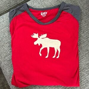 Lazy One Men’s Gray Red Moose Pajama Sleep Shirt Size Medium